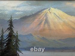 Peinture ancienne paysage américain en plein air Ma Hood Oregon 1910 Grand ancien