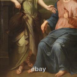 Peinture antique à l'huile sur toile de Jésus et de la femme samaritaine au puits du 17e siècle