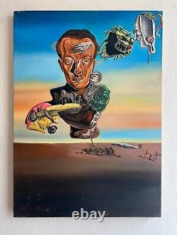 Peinture antique à l'huile sur toile signée SALVADOR DALI Grand format 19 X 27