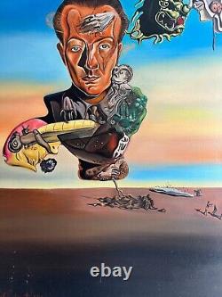 Peinture antique à l'huile sur toile signée SALVADOR DALI Grand format 19 X 27