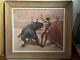 Peinture Antique De Matador Combattant Un Taureau Sur Toile Encadrée 26 X 30 Mexique 1960 Signée