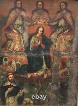 Peinture coloniale espagnole antique de l'école de Cuzco GRANDE