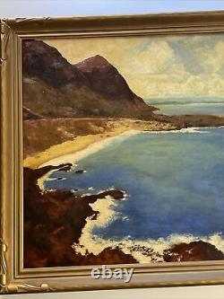 Peinture d'Estelle Kaiser: Plage côtière antique avec surf des années 1940, grand tableau à l'huile répertorié en Californie