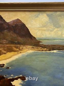 Peinture d'Estelle Kaiser: Plage côtière antique avec surf des années 1940, grand tableau à l'huile répertorié en Californie