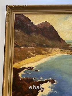 Peinture d'Estelle Kaiser: Plage côtière antique avec surf des années 1940, grand tableau à l'huile répertorié en Californie