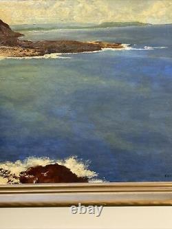 Peinture d'Estelle Kaiser: Plage côtière antique avec surf des années 1940, grand tableau à l'huile répertorié en Californie