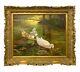 Peinture De Canards Dans L'étang, Huile Sur Toile, Signée P. Warren, Art Vintage.