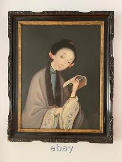 Peinture de grande taille du portrait d'une fille chinoise antique du XIXe siècle en Asie orientale.