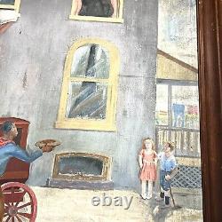 Peinture de grande taille sur masonite de l'immobilier de George Leslie Engel des années 1940 en français