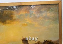 Peinture de paysage à l'huile américaine ancienne de grande taille par Edward Moran, garde-côtes des États-Unis