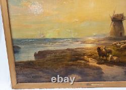Peinture de paysage à l'huile américaine ancienne de grande taille par Edward Moran, garde-côtes des États-Unis