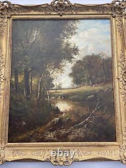 Peinture de paysage antique du 19ème siècle de Joseph Thors avec grand cadre orné répertorié
