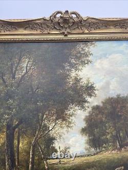 Peinture de paysage antique du 19ème siècle de Joseph Thors avec grand cadre orné répertorié