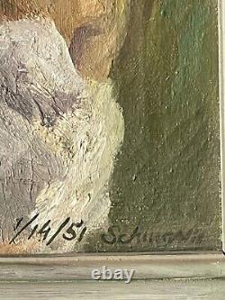 Portrait Antique Peinture À L'huile Jeune Belle Femme Impressionniste Vintage 1951