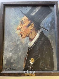 Portrait Peinture Modernisme Ancienne Lincoln Illustration Par Haase Grande Huile Rare