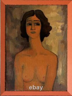Portrait ancien d'une femme antique d'August Mosca - Peinture à l'huile vintage moderne de style cubiste de 1959