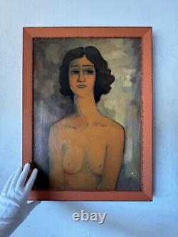 Portrait ancien d'une femme antique d'August Mosca - Peinture à l'huile vintage moderne de style cubiste de 1959