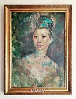 Portrait de dame britannique, russe, impressionniste dans une grande peinture à l'huile ancienne