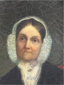 Portrait de femme ancien à l'huile sur toile, non signé années 1800