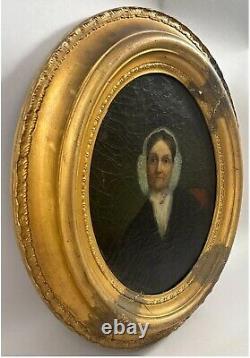 Portrait de femme ancien à l'huile sur toile, non signé années 1800