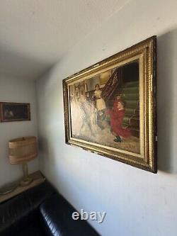 REMARCABLE PEINTURE À L'HUILE D'ART POPULAIRE EUROPÉEN ANTIQUE DU XIXE SIÈCLE - RÉALISME ANCIEN 1800s