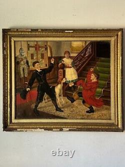 REMARCABLE PEINTURE À L'HUILE D'ART POPULAIRE EUROPÉEN ANTIQUE DU XIXE SIÈCLE - RÉALISME ANCIEN 1800s