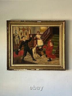 REMARCABLE PEINTURE À L'HUILE D'ART POPULAIRE EUROPÉEN ANTIQUE DU XIXE SIÈCLE - RÉALISME ANCIEN 1800s