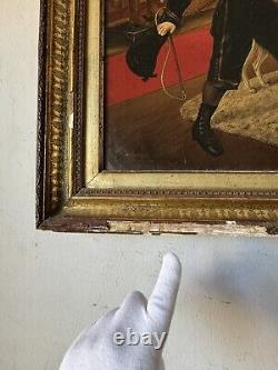 REMARCABLE PEINTURE À L'HUILE D'ART POPULAIRE EUROPÉEN ANTIQUE DU XIXE SIÈCLE - RÉALISME ANCIEN 1800s