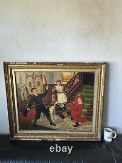 REMARCABLE PEINTURE À L'HUILE D'ART POPULAIRE EUROPÉEN ANTIQUE DU XIXE SIÈCLE - RÉALISME ANCIEN 1800s