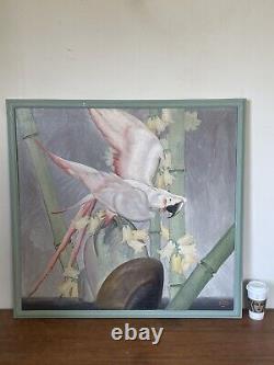Rare Stark Davis Antique Parrot Impressionniste Peinture À L'huile Old Modern Deco Bird
