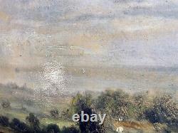 Reproduction d'une peinture à l'huile encadrée de paysage, imitation d'un tableau ancien en bois sculpté de 24 x 28.