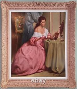 Robert Van Cleef, français, Portrait d'une dame, belle peinture à l'huile ancienne signée