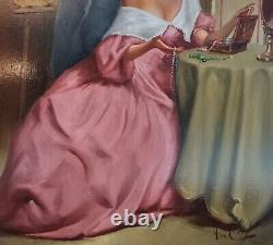 Robert Van Cleef, français, Portrait d'une dame, belle peinture à l'huile ancienne signée