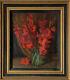 Serge Polewy Peinture à L'huile Impressionniste De Nature Morte Ancienne Avec Des Roses Rouges De 1948
