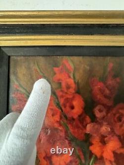 Serge Polewy Peinture à l'huile impressionniste de nature morte ancienne avec des roses rouges de 1948