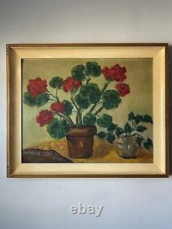 Superbe Antique Modern Still Life Impressionniste Peinture À L'huile Vieilles Roses Vintage
