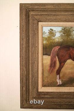 Toile de peinture à l'huile encadrée ancienne vintage équestre de cheval magnifique pour une décoration de style campagnard
