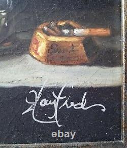 Traduisez ce titre en français : Peinture à l'huile ancienne de nature morte scène de table Vtg Art O/C encadrée et signée