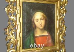 Traduisez ce titre en français : Superbe peinture à l'huile religieuse du portrait de la Dame Madonna del Granduca de Raphaël, antique.