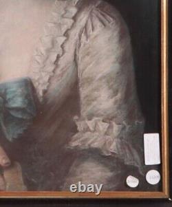 Translation: Portrait de dame française au pastel sur papier huilé antique encadré, avec des colombes s'embrassant - Rare ancien du 19e siècle