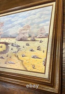 ŒUVRE ORIGINALE Encadrée Grand tableau à l'huile sur toile Paysage Signé Beaux-arts #603