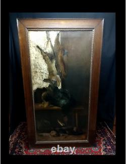 Une nature morte du 19e siècle, c. 28 x 50 Peinture à l'huile Levy (Jules Benoit) Gibier sauvage ancien