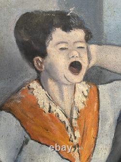 Vieille Antique MID Siècle Moderne Impressionniste Peinture À L'huile Vintage Femme Wpa