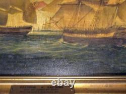 Vieille Peinture À L'huile Antique Navires Nautiques Anglais Hms Terror & Erebus H. M. S. Bateaux