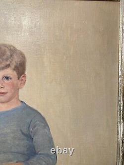 'Virginia Garde Clark Jeune Garçon Portrait Illustrateur Peinture à l'Huile Antique de Grande Taille'