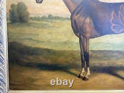 Vtg. American Lovely Horse Peinture À L'huile Sur Le Tableau Dans Le Cadre D'image D'or