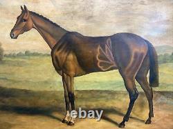 Vtg. American Lovely Horse Peinture À L'huile Sur Le Tableau Dans Le Cadre D'image D'or